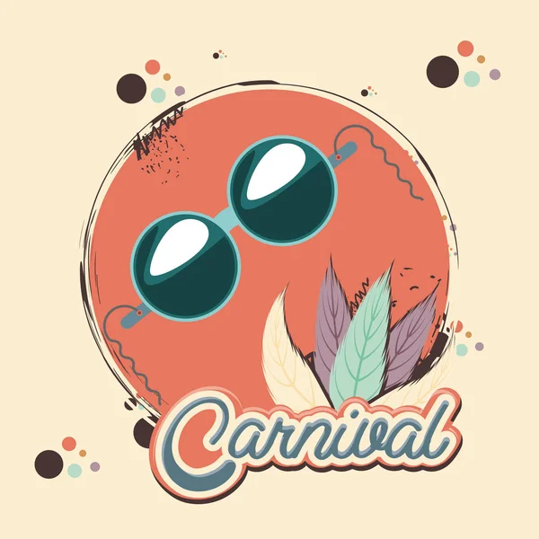 Carnival feather hat and sunglasses — Stock Vector