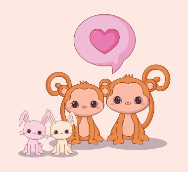 Kawaii hayvanlar ve love tasarım