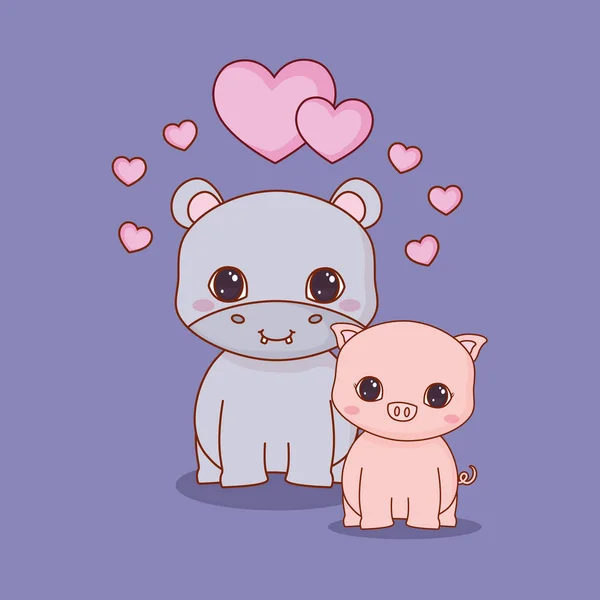 Kawaii dieren en liefde — Stockvector