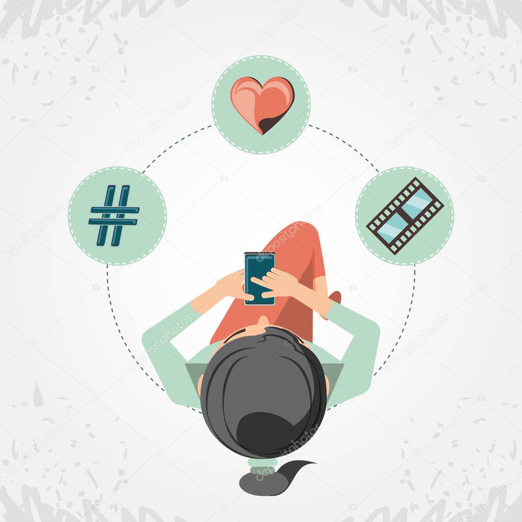 woman with smartphone social media icons