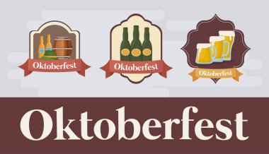 Oktoberfest Amblemler simgesi gri arka plan üzerinde renkli tasarım seti. vektör çizim