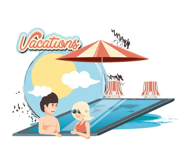Διακοπές σε ζευγάρι στο το vectorilustration εικονίδιο πισίνα — Διανυσματικό Αρχείο
