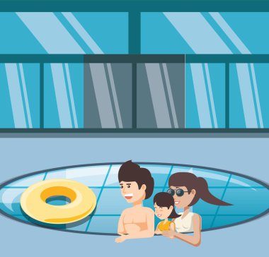 aile tatil havuzu simgesi vectorilustration su içinde