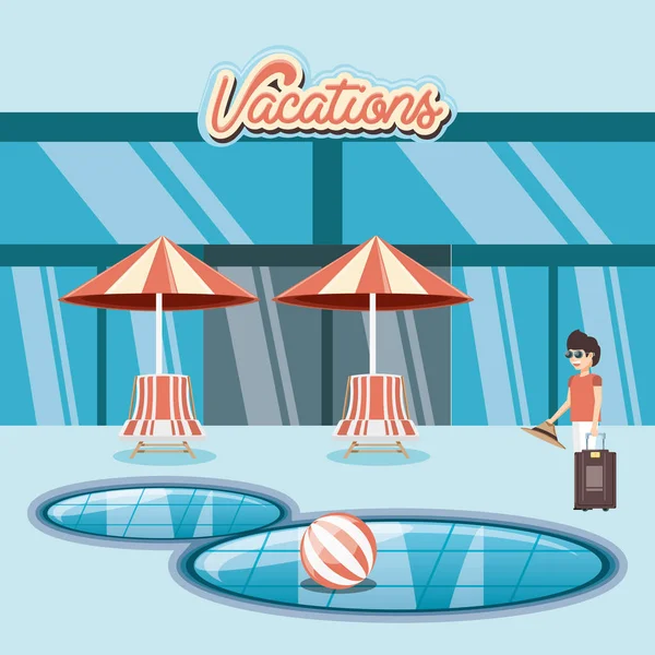 Man in the pool scene travel vector ilustration — Stock Vector