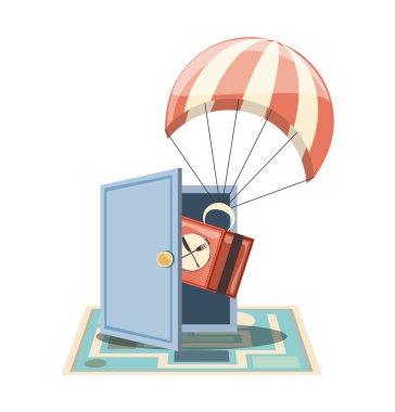 gıda teslim hizmeti ile paraşüt simge vektör halat