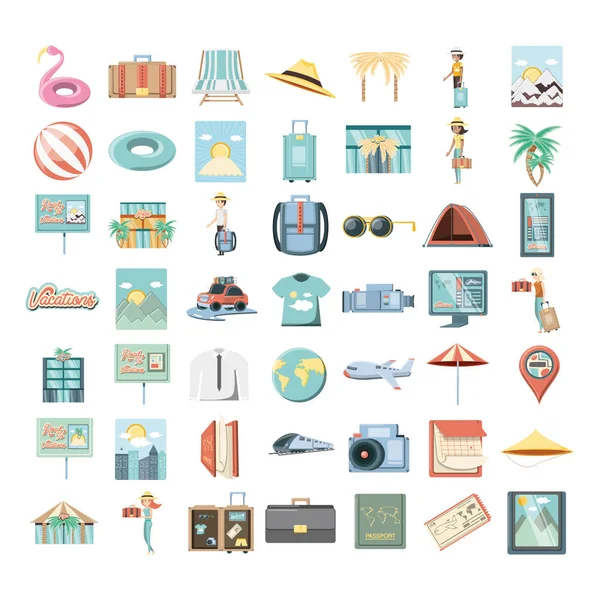 Wakacje wakacje zestaw ikon podróży wektor ilustratorzy — Wektor stockowy