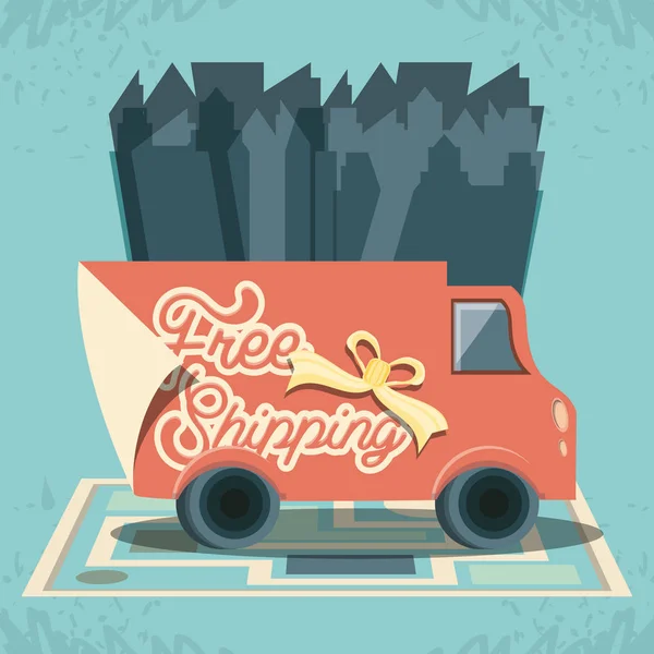 Free Shipping Service Truck Vector Illustration Design — Stock Vector