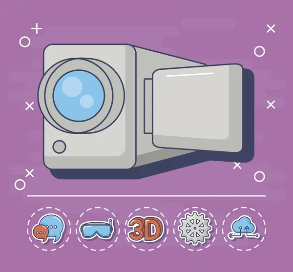 Videocamera Innowacji Technologii Związanych Ikon Fioletowym Tle Kolorowy Design Ilustracja — Wektor stockowy