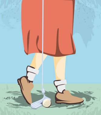 dişi golfçü ayakları üzerinde golf sahası