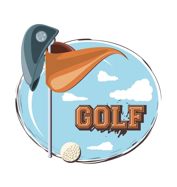 Golfclub embleem met gat vlag en hoed — Stockvector