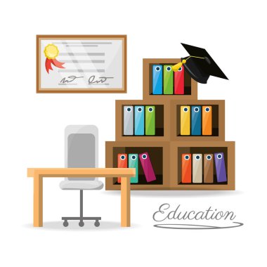 güzel ofis kitaplık ve diploma