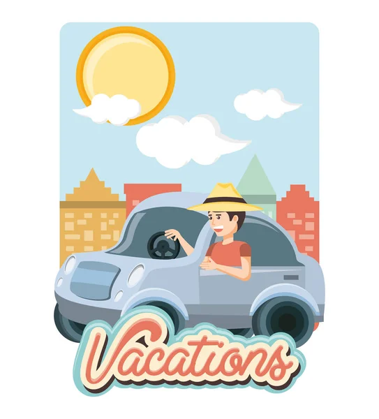 Muž řidičské auto cestování dovolená — Stockový vektor