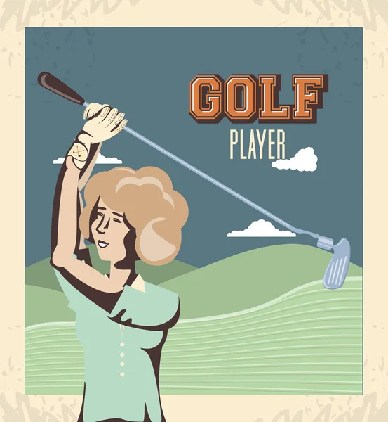 Jugador de golf mujer en el campo — Vector de stock