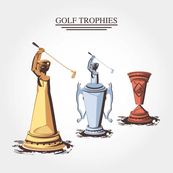 Set trofeos torneo de golf — Vector de stock