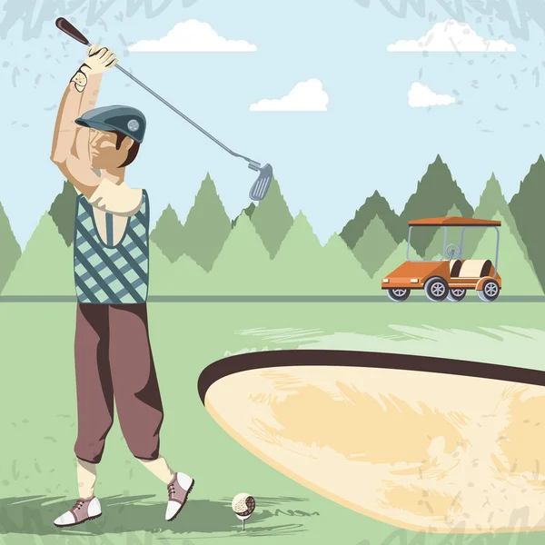Игрок в гольф на поле — стоковый вектор