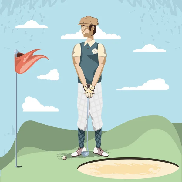 Giocatore di golf nel campo — Vettoriale Stock
