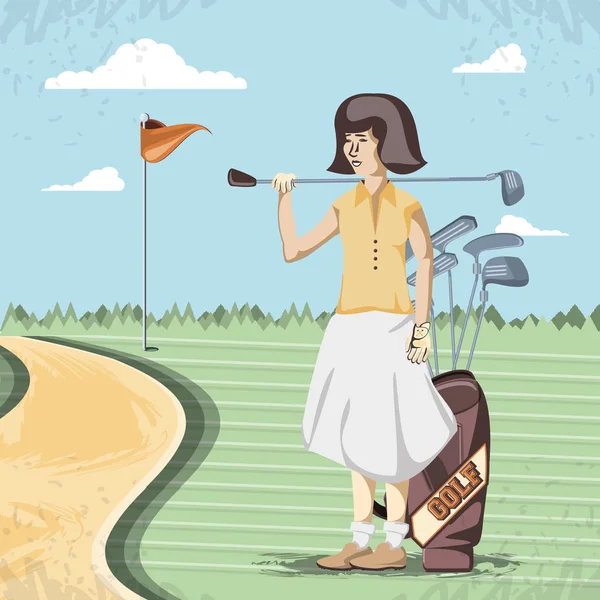Joueuse de golf femme dans le parcours — Image vectorielle