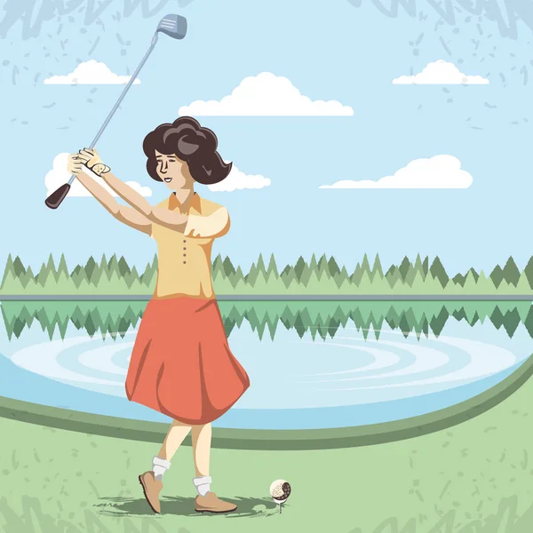 Golf speler vrouw in de cursus — Stockvector