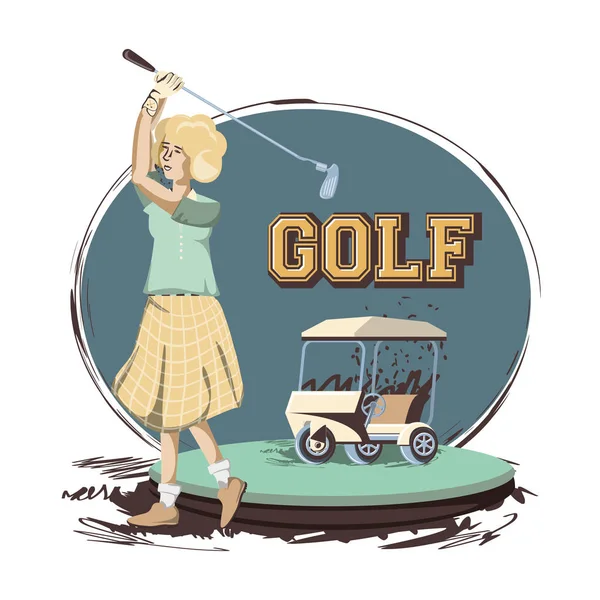 Golf játékos nő a tanfolyam — Stock Vector