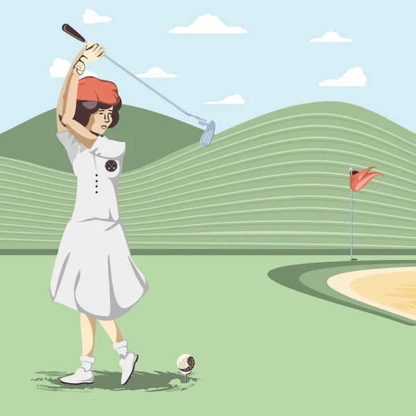 Golf speler vrouw in de cursus — Stockvector