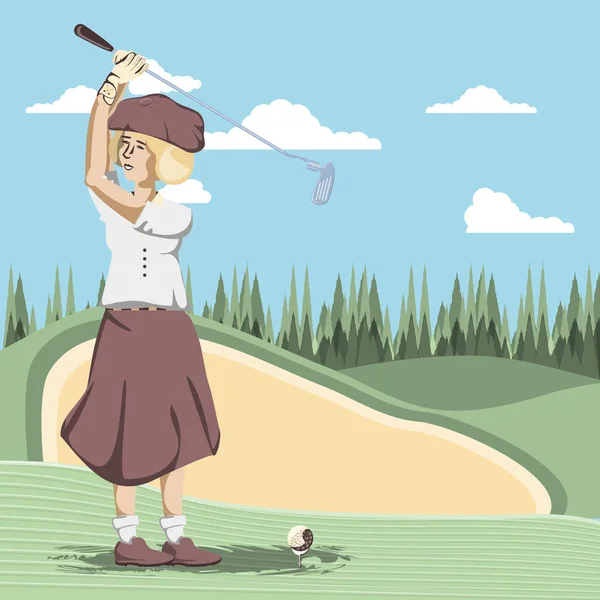 Golf Spelare Kvinna Kursen Vektor Illustration Design — Stock vektor