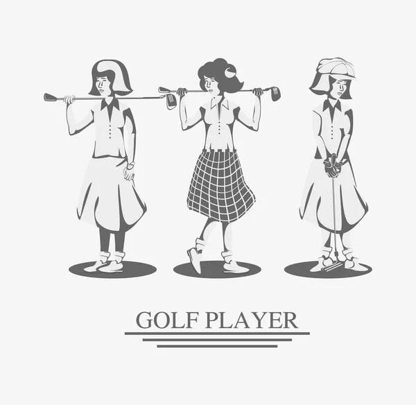 コースでのゴルフ プレーヤーの女性ベクトル イラスト デザイン — ストックベクタ