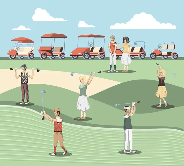 Jogadores de golfe pessoas no campo — Vetor de Stock