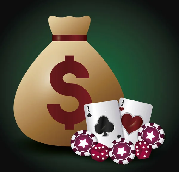 Casino ve para çanta tasarımı — Stok Vektör