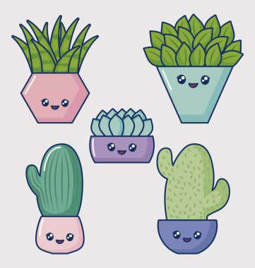 Kawaii kaktüs Icon set