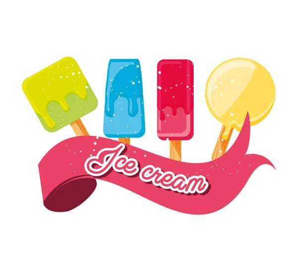 Delicioso conjunto de helados en palo — Vector de stock