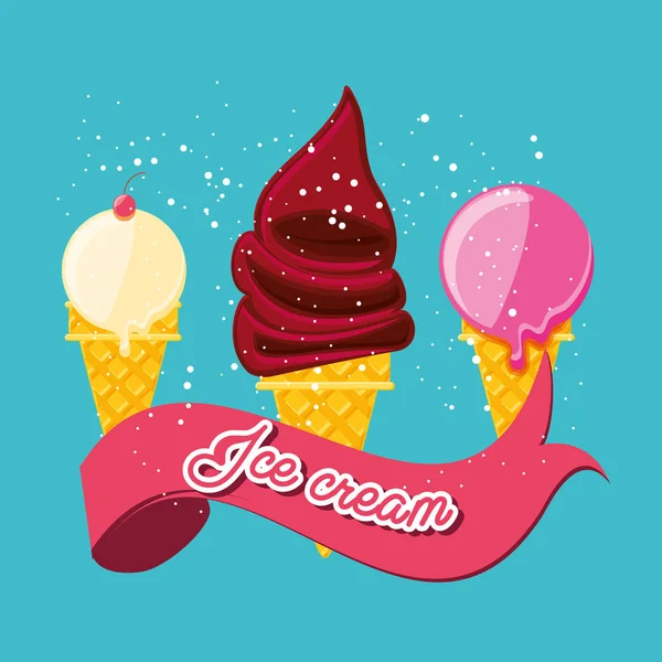 Cônes de crème glacée délicieux — Image vectorielle