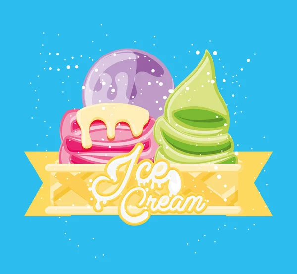 Delicious ice cream in cups — Stock Vector