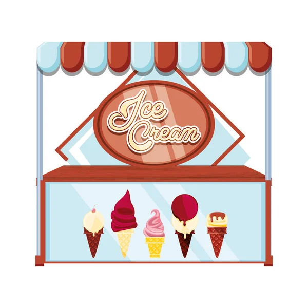 Quiosque de sorvete e vitrine — Vetor de Stock
