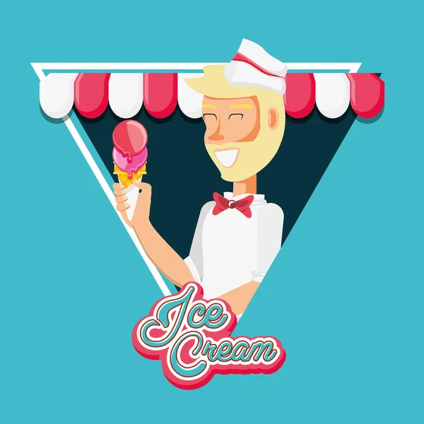 Ice cream salesman character — Stock Vector