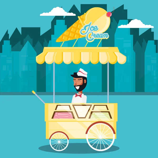 Vendedor de helados en el personaje del quiosco del carro — Vector de stock