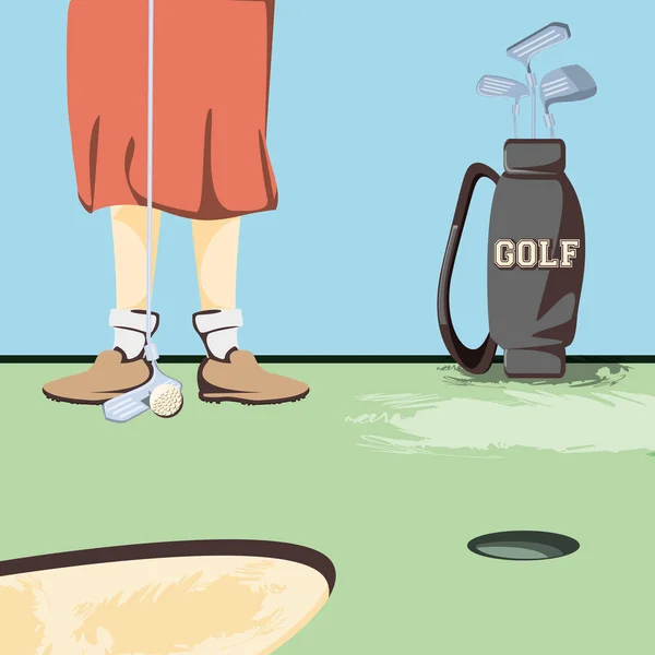 Mujer golfista pies en campo de golf — Archivo Imágenes Vectoriales