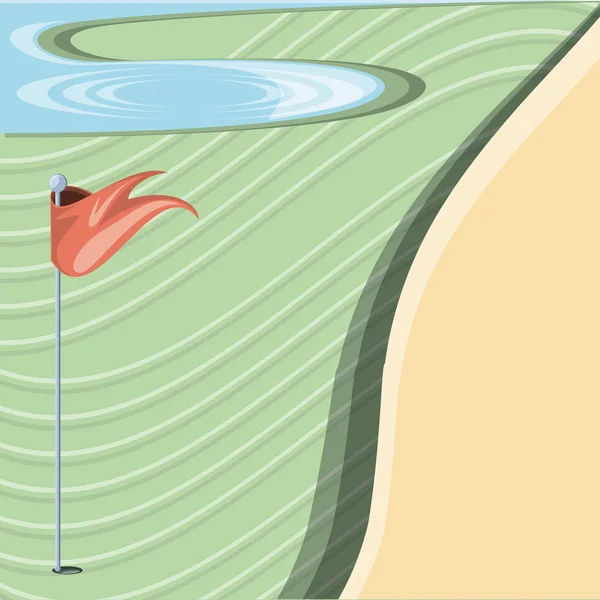Maldição de golfe com armadilha de areia e lago — Vetor de Stock