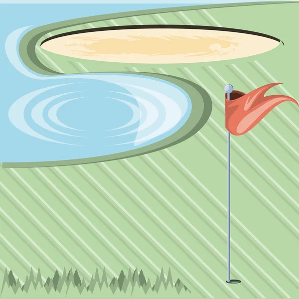 Maldição de golfe com armadilha de areia e lago — Vetor de Stock