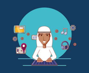 Arap adam karikatür klavye Sosyal Medya Icons yazarak