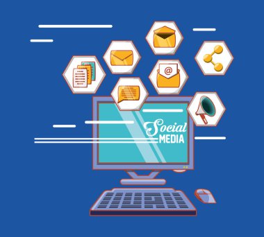 bilgisayar ve sosyal medya altıgen simgeler şekil