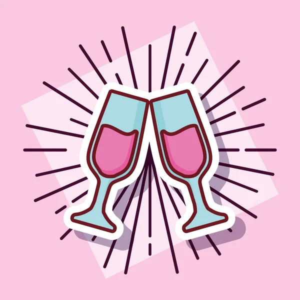 Přípitek šampaňským poháry kreslený styl — Stockový vektor