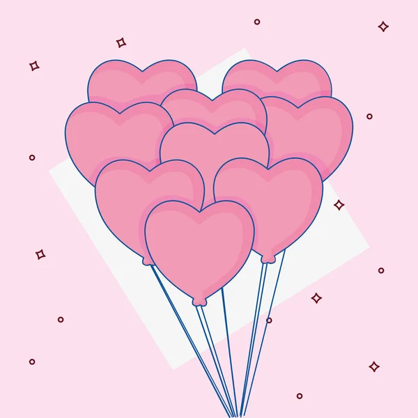 Bruiloft kaart met hart ballonnen helium — Stockvector