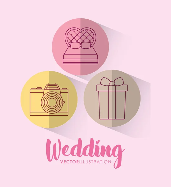 Hochzeitskarte mit eingesetzten Symbolen — Stockvektor