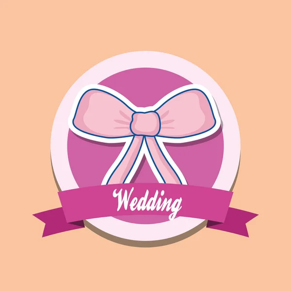 Cartão de casamento com fita de arco — Vetor de Stock