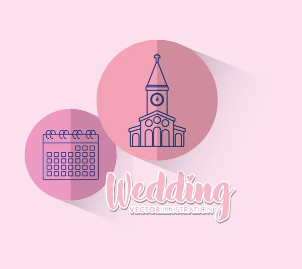 Bruiloft feest kaart met pictogrammen instellen — Stockvector