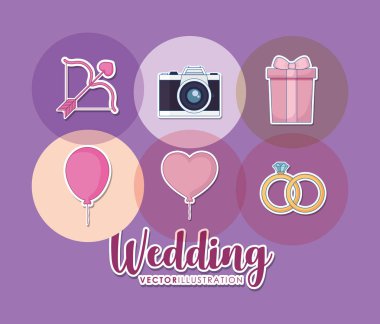 düğün kutlama kartı ile Icons set