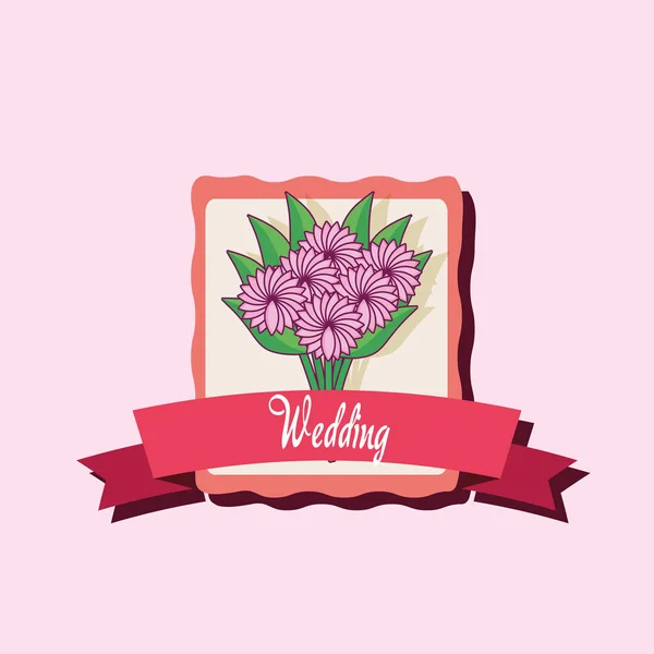 Cartão de casamento com buquê de flores — Vetor de Stock
