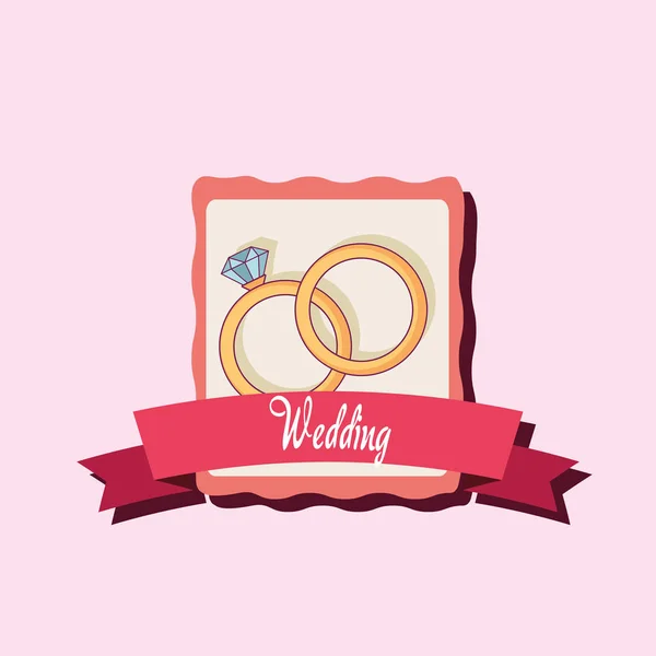 Wedding card with engagement rings — Stock Vector