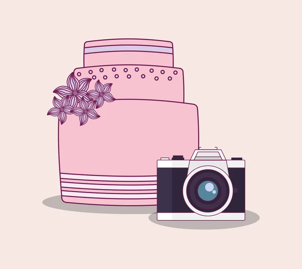 Cartão de celebração do casamento com bolo doce —  Vetores de Stock