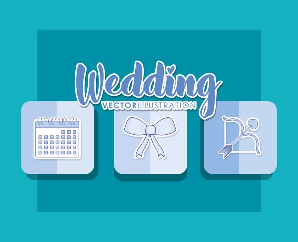 Hochzeitskarte mit eingesetzten Symbolen — Stockvektor